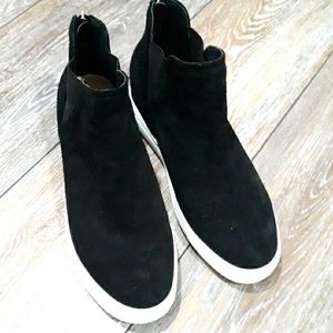 INC International Concepts black suede heel zip boots. Size 10